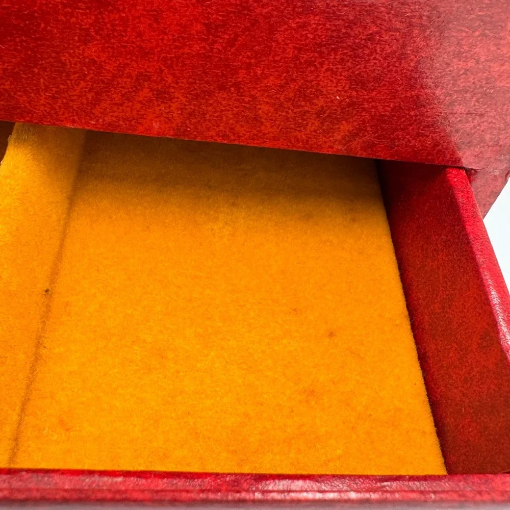 Vintage Red Faux Leather Jewelry Box Gold Filigree 3-Tier Cantilever Drawer